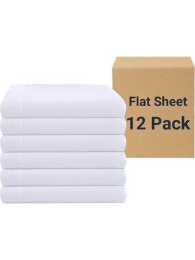 12-Pack White Queen Flat Sheets with Color-Coded Hem Threads for Easy Matching